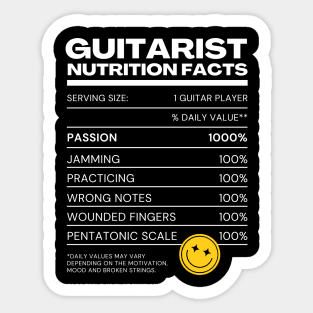 Guitarist User Nutrition Facts - Black Version - Musician Guitar Player Merchandises Sticker